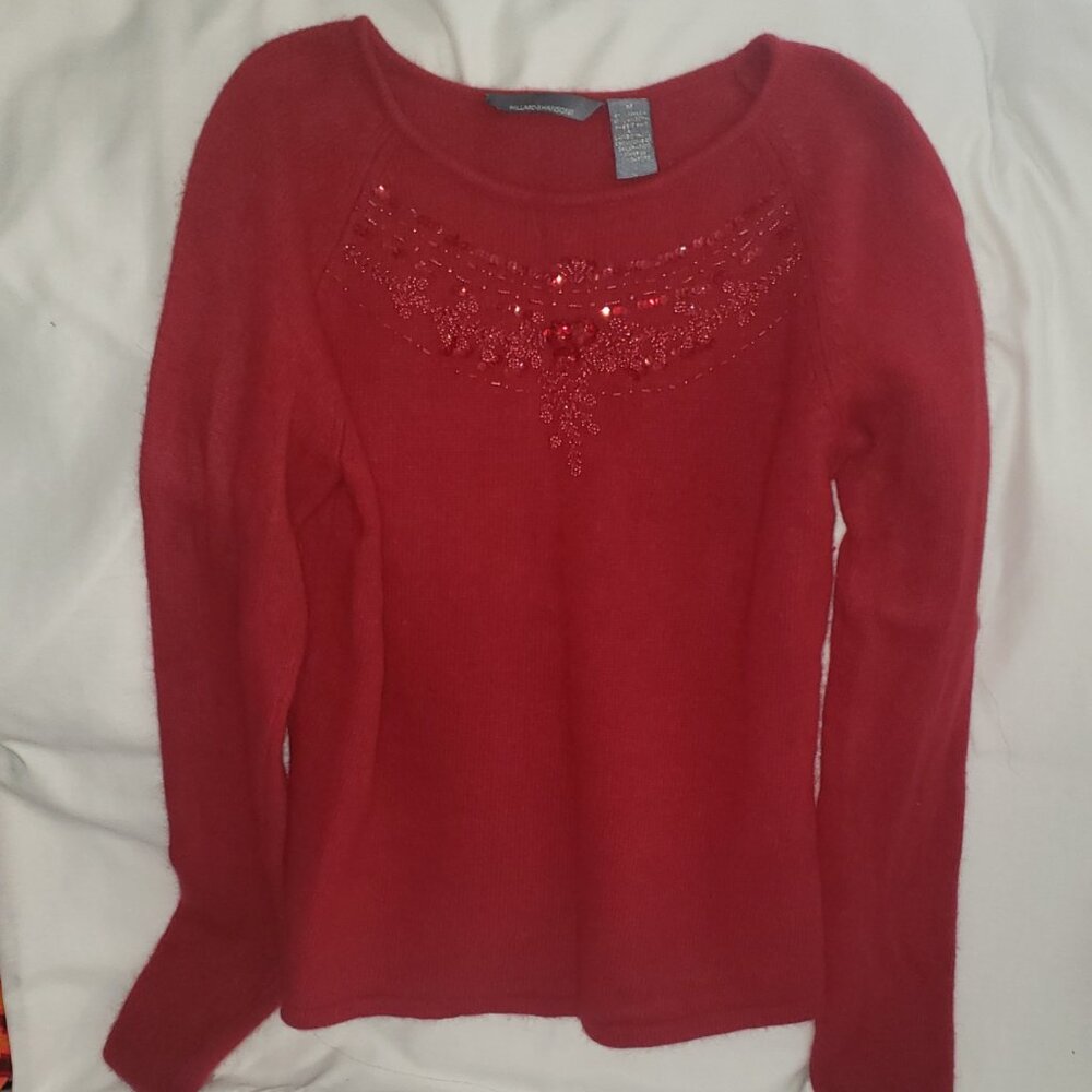 VINTAGE Hillard & Hanson Beaded Red Sweater - Picture 2 of 4